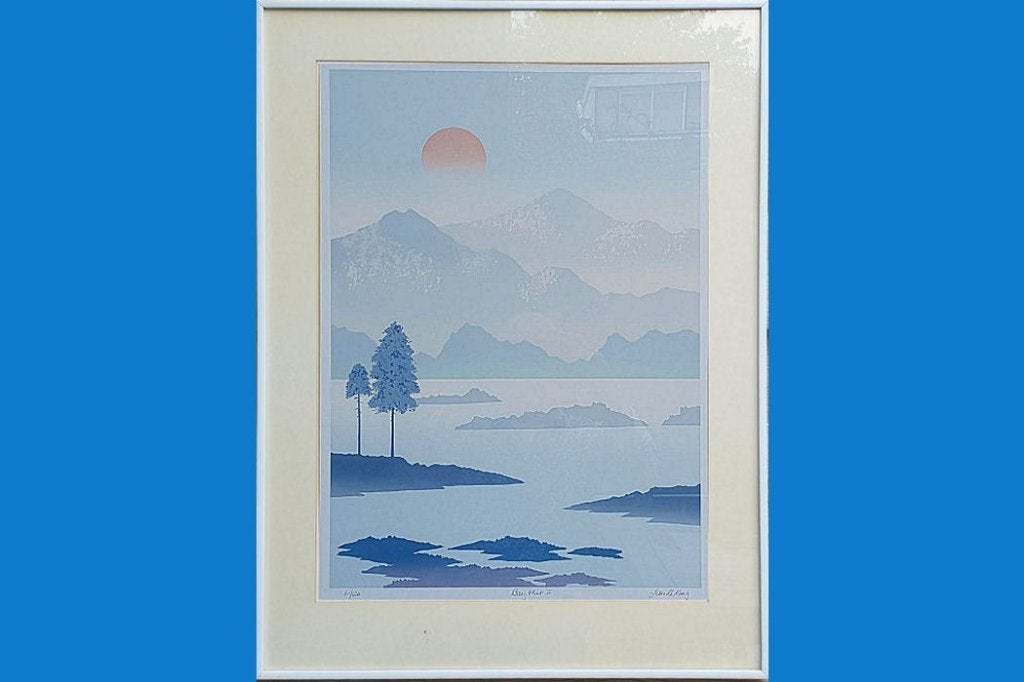 Rustgevende Zeefdruk van "Jan D. King" : Bay Mist II, Antiek en Kunst, Gelimiteerde oplage, Ophalen of Verzenden, Landschappen