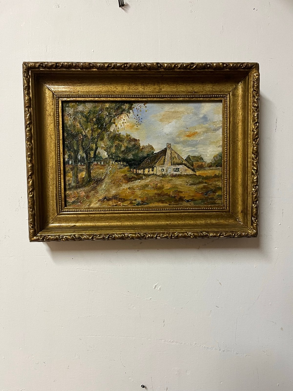 Klassiek Landschap Schilderij met Boerderij, Antiek en Kunst, Doek, Ophalen of Verzenden, Landschap, Olieverf