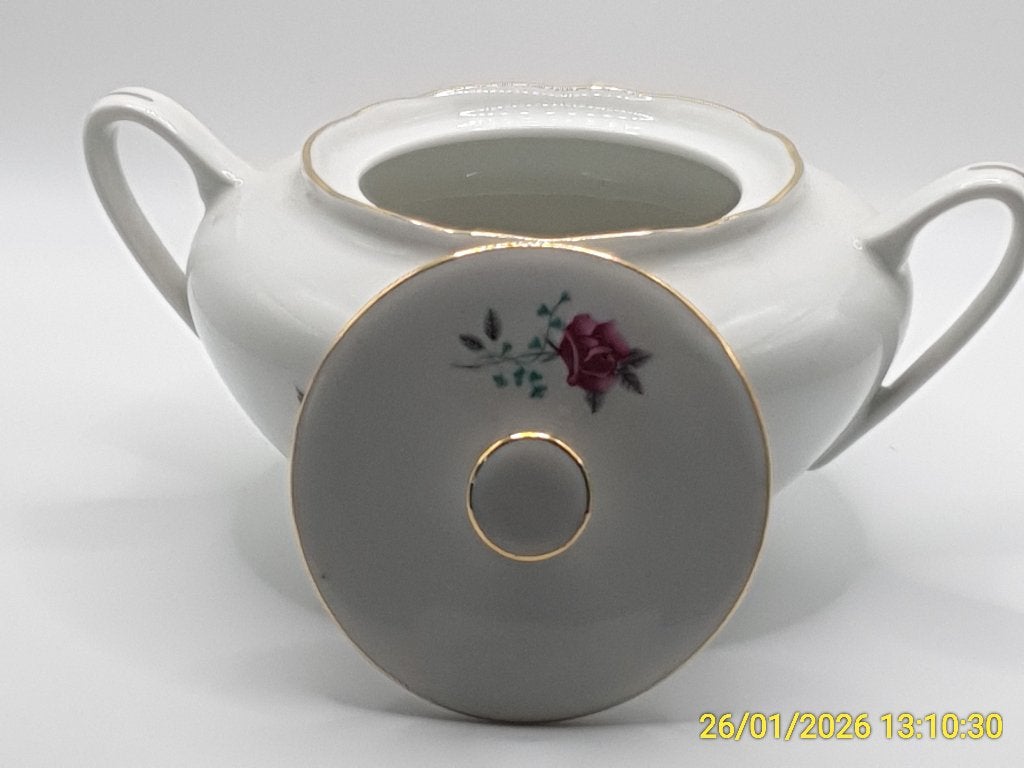 Suikerpot met rozen motief (Tsjechoslowaakse porseleinen), Ophalen of Verzenden, Zo goed als nieuw, Porselein