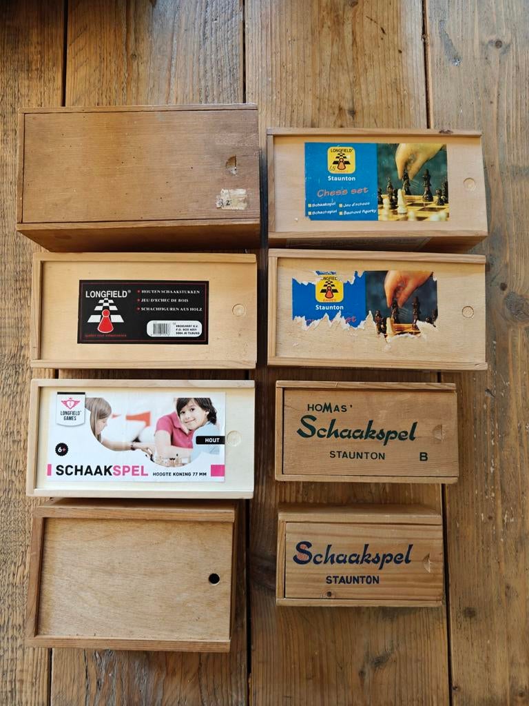 8 doosjes schaakstukken., Ophalen of Verzenden, Homas., Homas., Staunton.