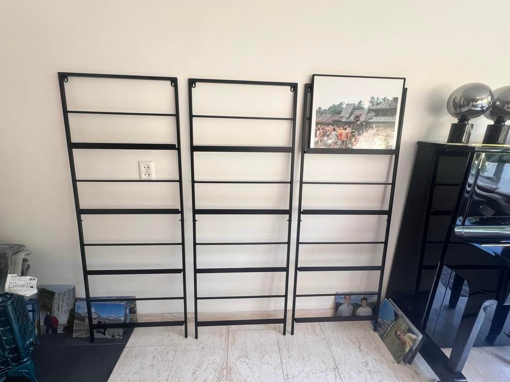 3 Zwart metalen wandrek boekenrek fotorek tijdschriftenrek, 100 tot 150 cm, Zo goed als nieuw, Metaal, Ophalen