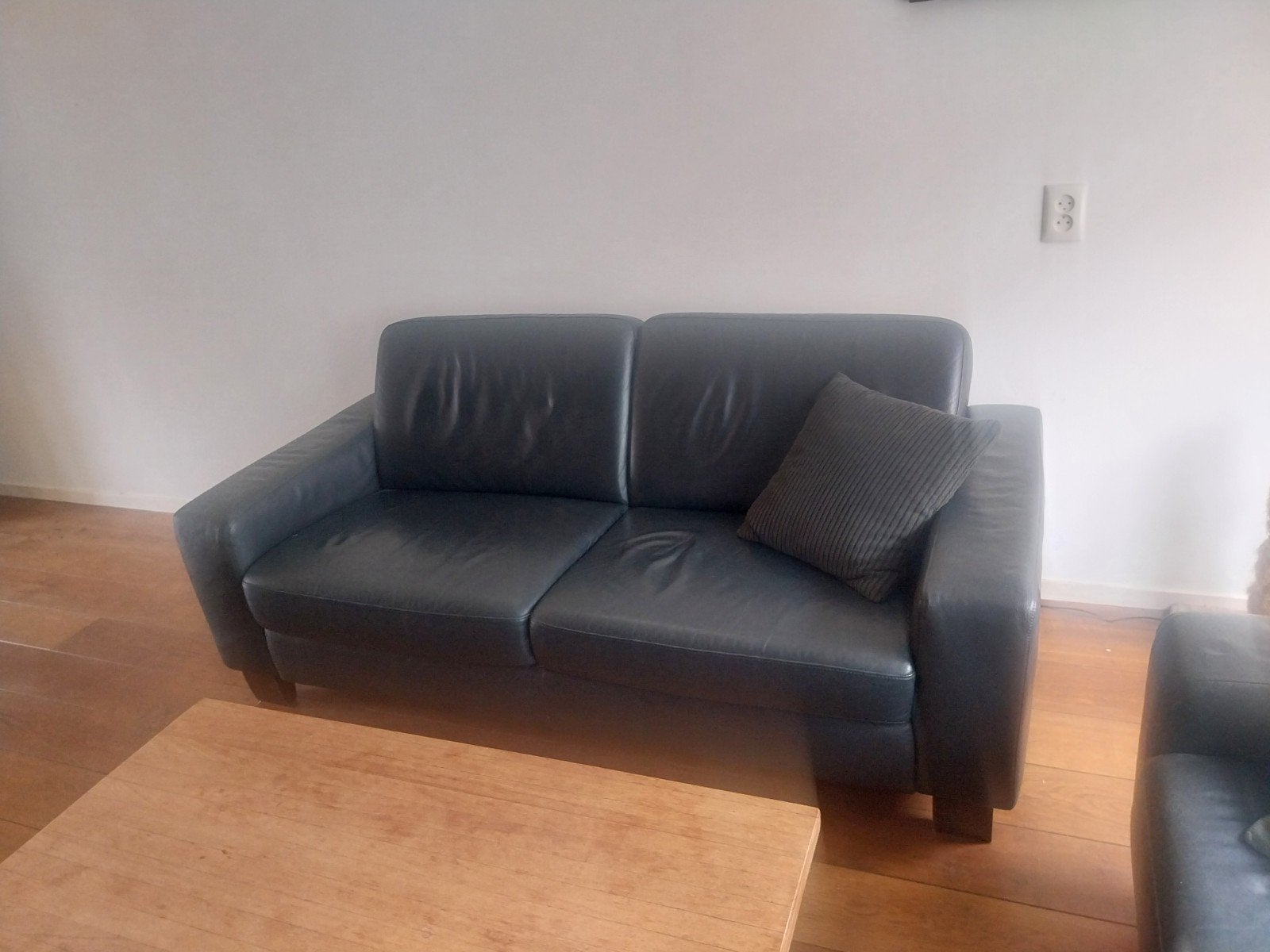 Donkerblauwe 2-persoonsbank beschadigd, voor hok of mancave, Ophalen, Gebruikt, 150 tot 200 cm, Tweepersoons