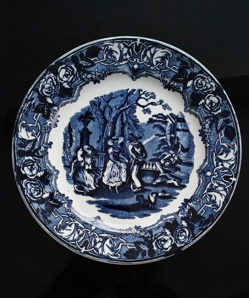 Antiek Blauw-Wit Bord 'Dancing' – Petrus Regout Maastricht, Ophalen of Verzenden