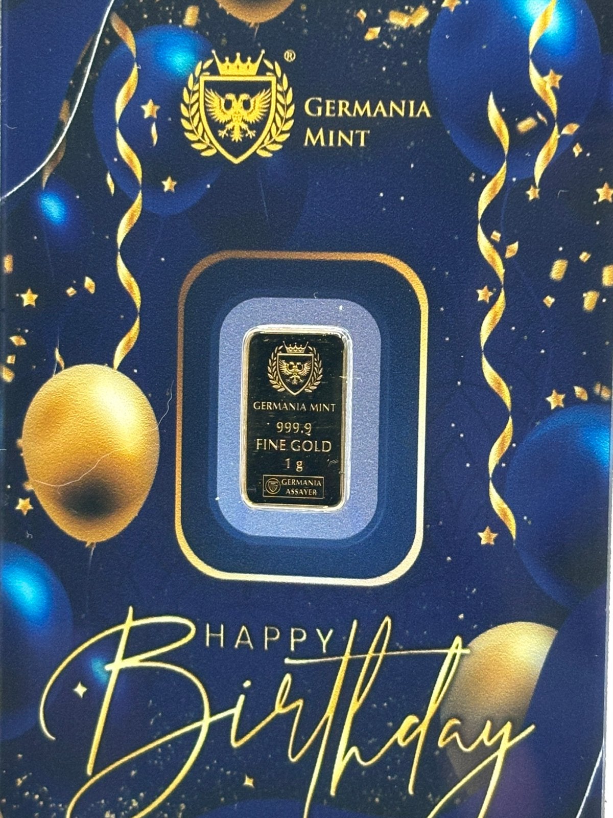 1 gram goud baar Germania Mint happy birthday baartje, Verzenden, Goud