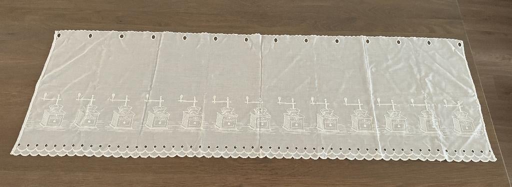 Gordijn valletje - koffiemolen motief - ca. 138 cm x 44 cm, 100 tot 150 cm, Wit, Ophalen of Verzenden, Zo goed als nieuw