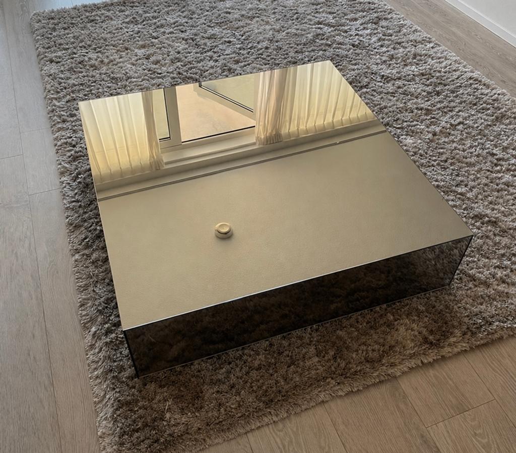 Luxe Designer Spiegel Salontafel - Modern & Stijlvol, Huis en Inrichting, Tafels | Salontafels, Gebruikt, Vierkant, Glas, Minder dan 50 cm