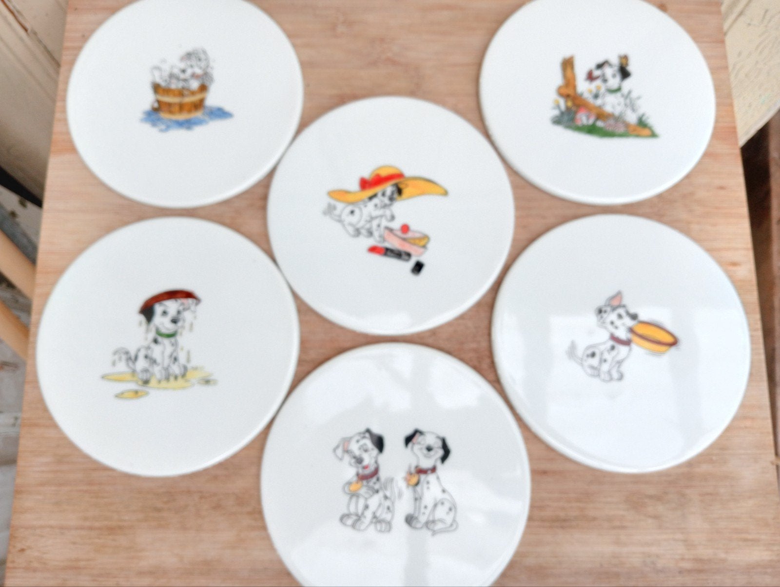 Set van 6 vintage 101 Dalmatiërs knäckebröd bordjes, Ophalen of Verzenden, Gebruikt