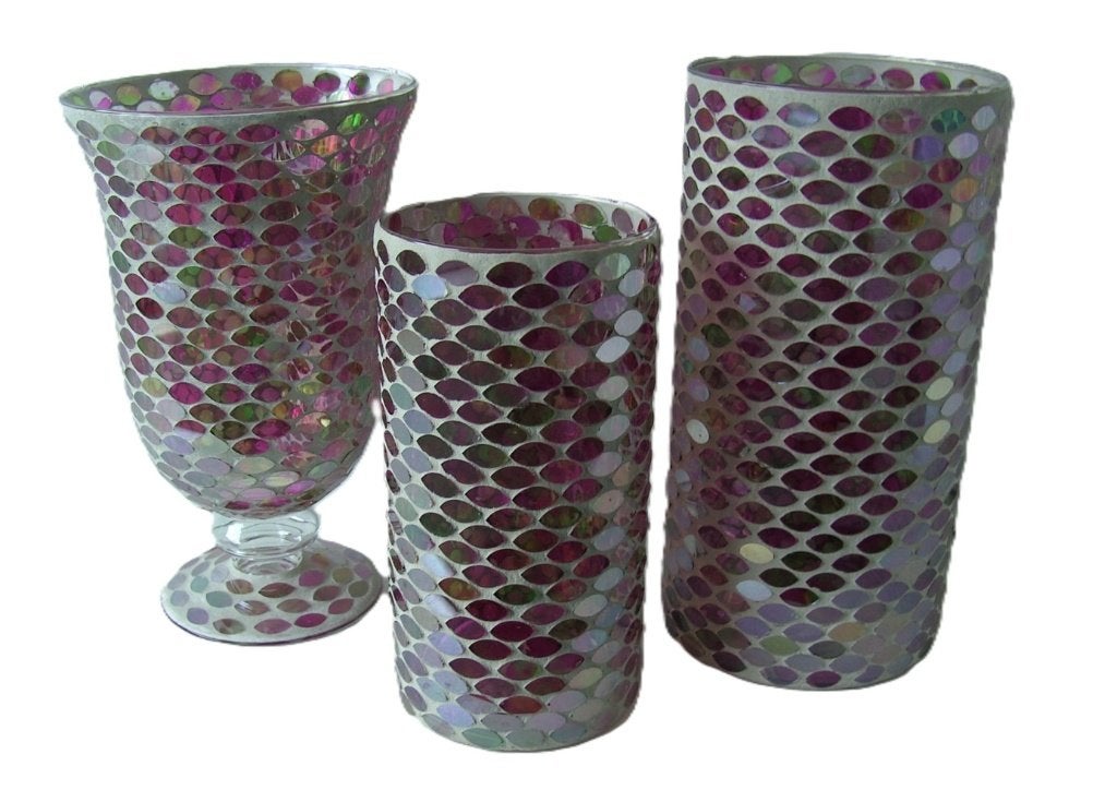 KANDELAARS, WINDLICHT, DECO VAZEN IN GLAS MOZAIEK 3 DLG, -, -, Nieuw, Ophalen of Verzenden