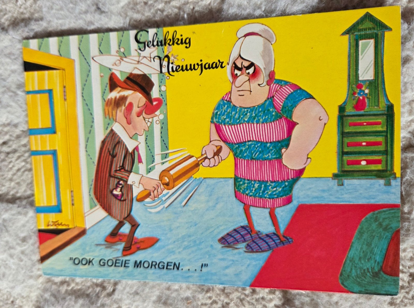 Grappige Nieuwjaarskaart - "Ook Goeie Morgen..!", Verzamelen, Verzenden, 1960 tot 1980, Gelopen, Overige thema's