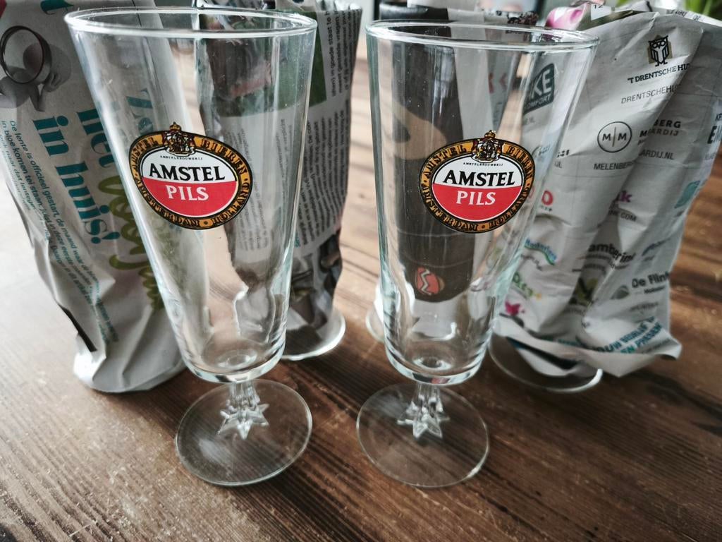 6 vintage Amstel Pils glazen - Onbeschadigd verzamelobject, Verzamelen, Ophalen of Verzenden, Zo goed als nieuw, Bierglas