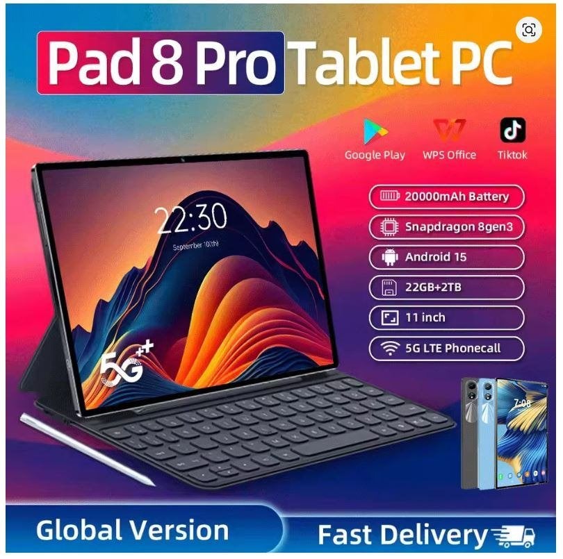 Snelle Android 15 Tablet! 22 GB + 2 TB 5G Dual SIM 11 Inch., 10 inch, Ophalen of Verzenden, 16 GB, Gps