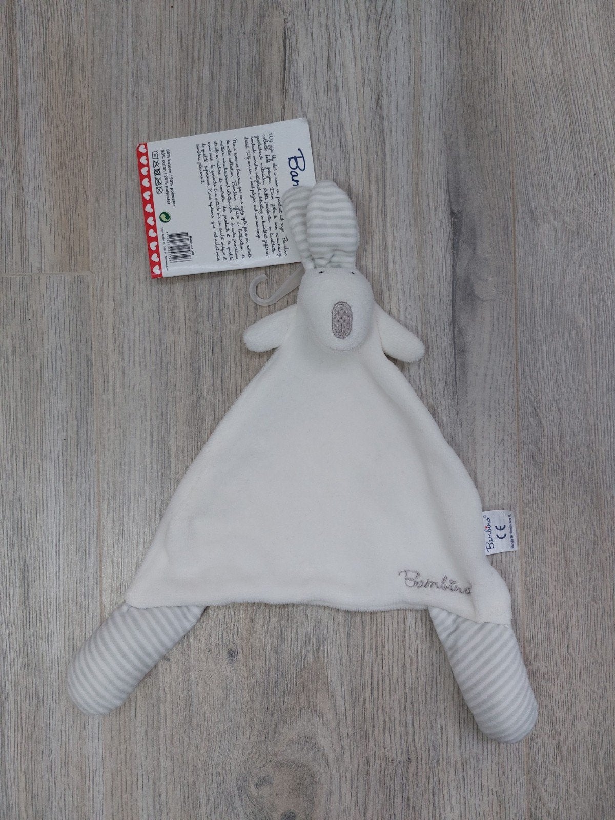 Nieuw! Knuffel knuffeldoekje bambino konijn wit grijs L1071, Ophalen of Verzenden, Zo goed als nieuw