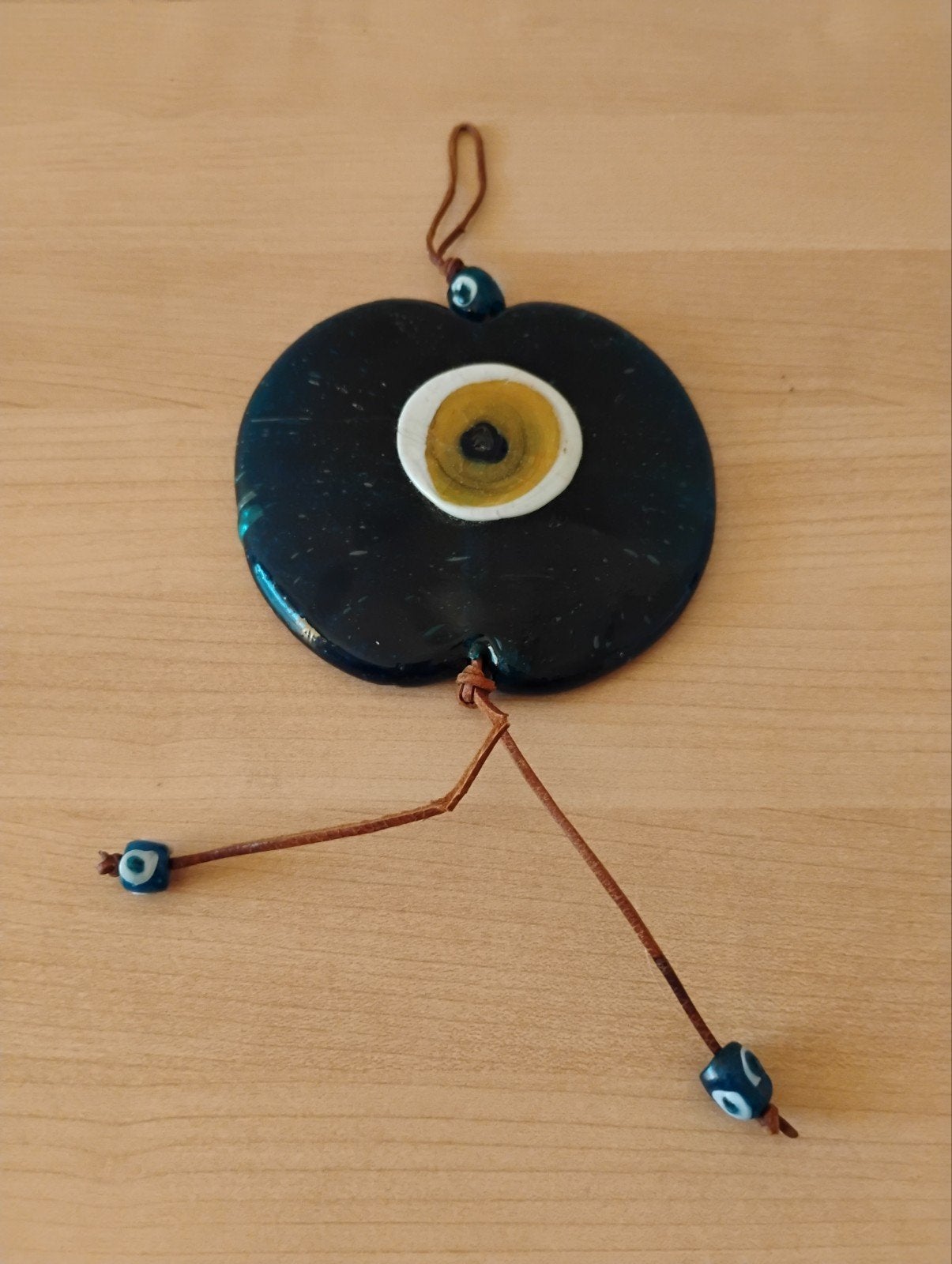 Turks oog / Nazar amulet - 11cm met touwtjes 27cm, Gebruikt, Ophalen of Verzenden, Oosters, Blauw