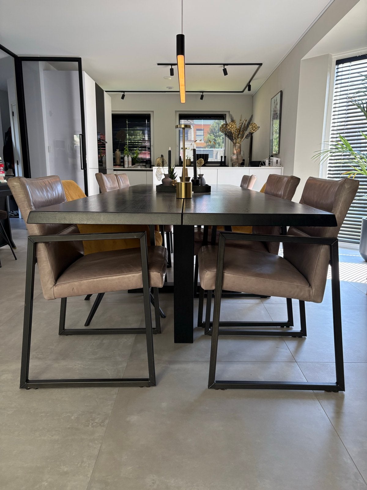 6 Industriële Eetkamerstoelen Geborsteld Buffelleer Grijs, Ophalen, Gebruikt, Leer, Grijs