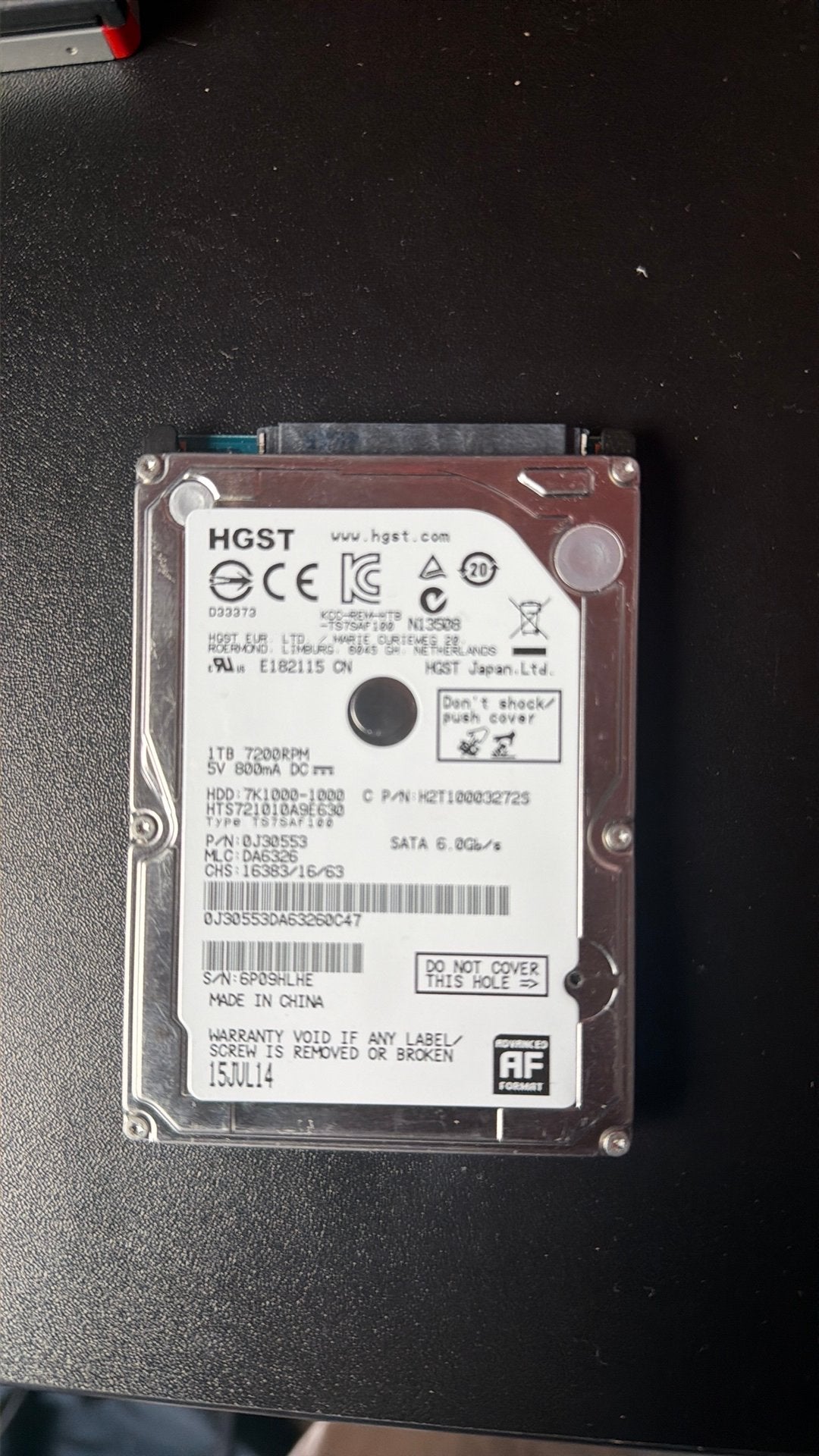 1TB 7200rpm laptop HDD, Computers en Software, Intern, Ophalen of Verzenden, Zo goed als nieuw, 1TB