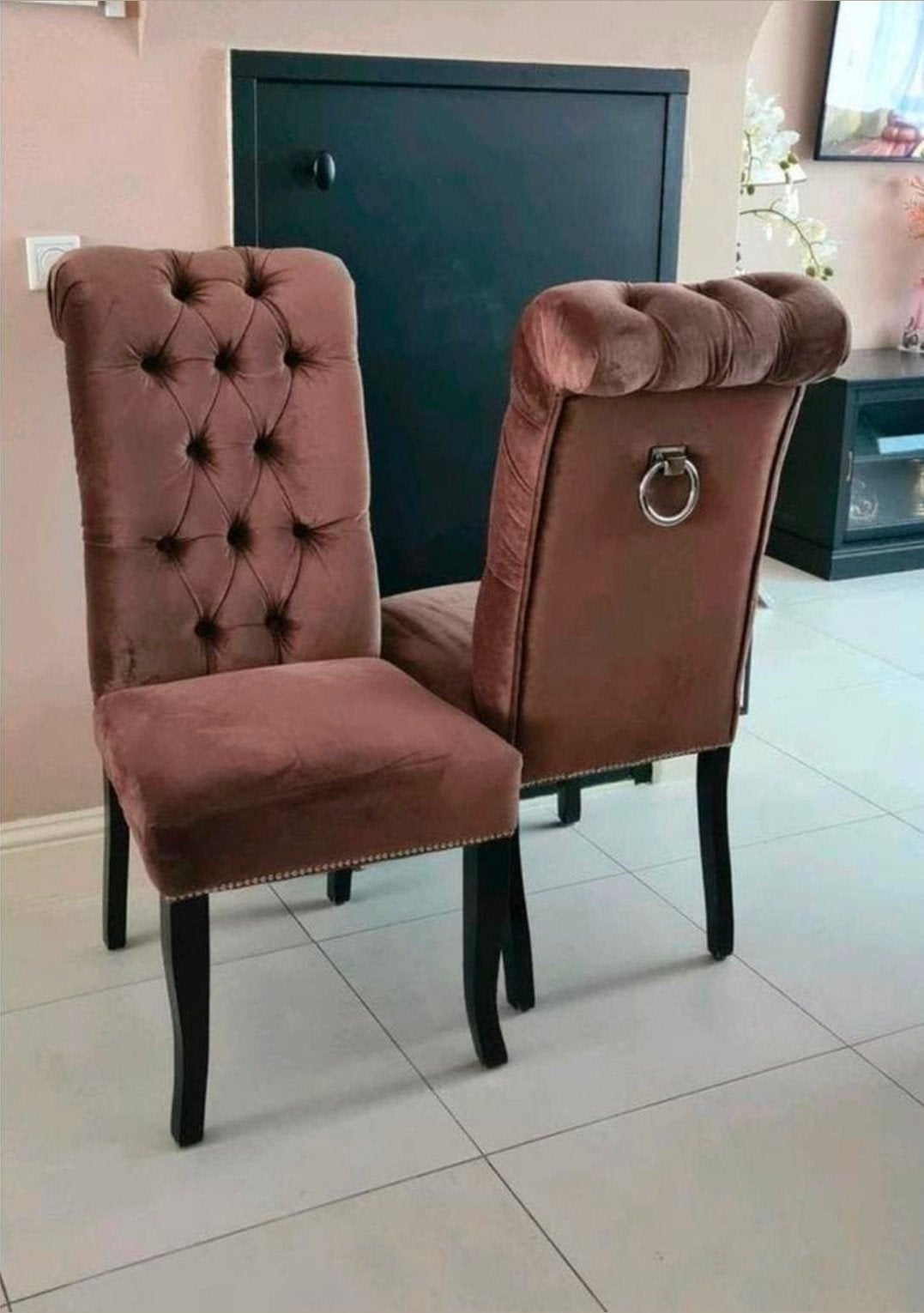 6 velours eetkamerstoelen, Ophalen, Grijs
