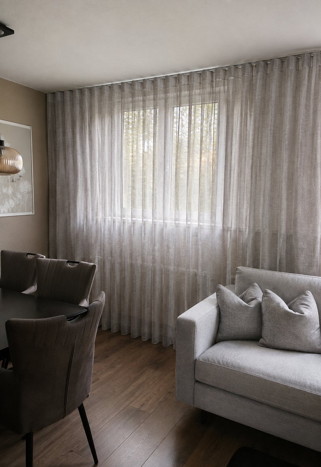 Linnenlook inbetweens / vitrages. Gratis op maat gemaakt, Nieuw, Ophalen of Verzenden, Lichtdoorlatend, Grijs