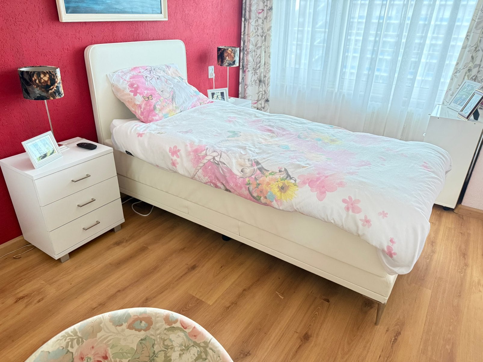Eenpersoons electr. verstelbare boxspring met 2 nachtkastjes, Ophalen, Overige materialen, 90 cm, Eenpersoons