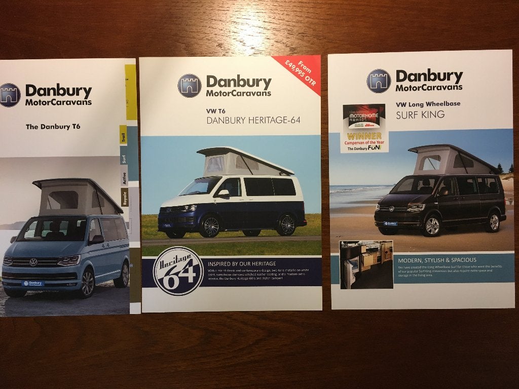 3x Volkswagen T6 Danbury Camper brochures folders Surf King, Ophalen of Verzenden, Zo goed als nieuw, Volkswagen