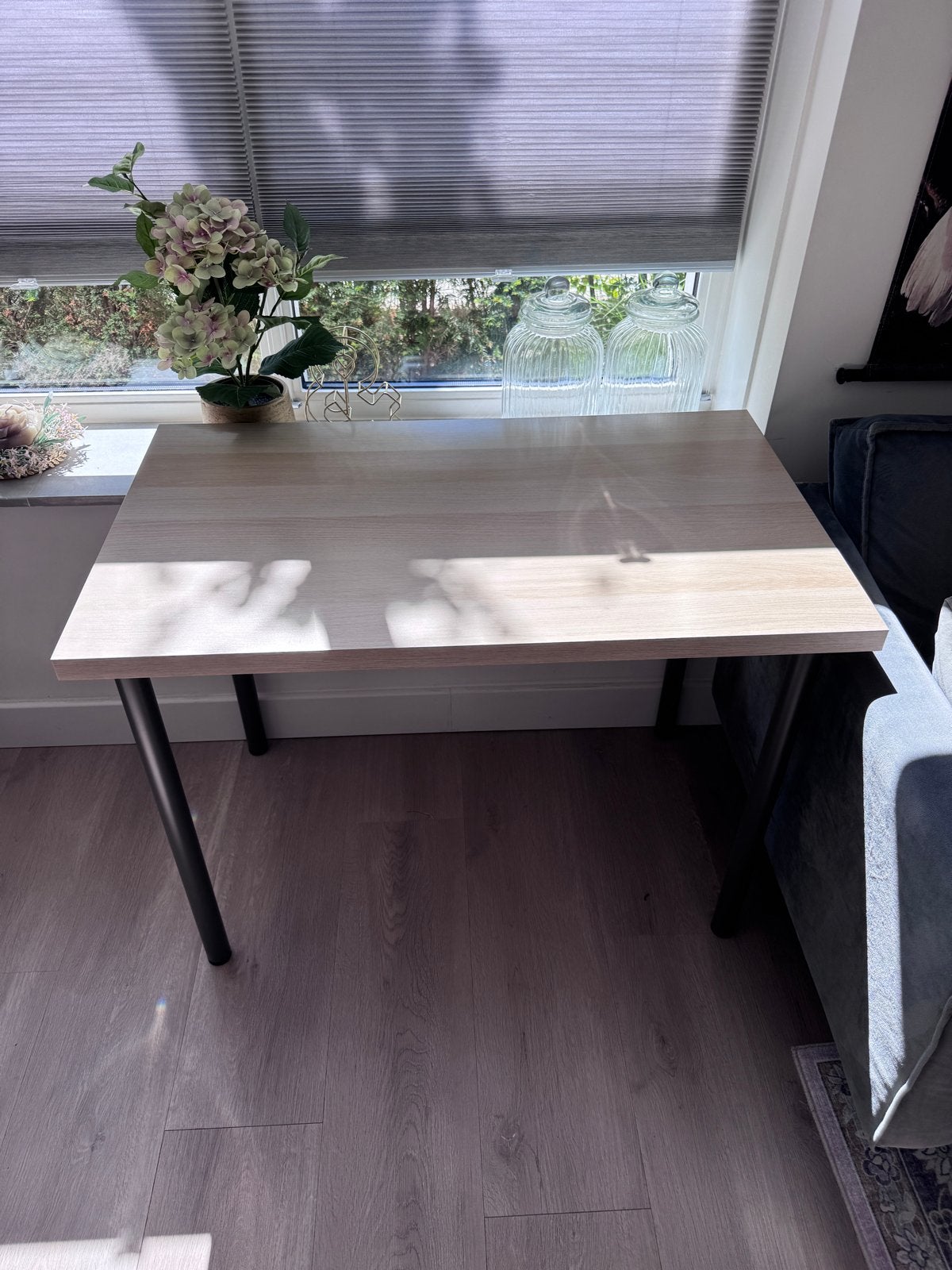 IKEA Linnmon Tafel - Licht Hout met Zwarte Poten 60*100, Ophalen, Gebruikt, 100 tot 150 cm, Tot twee personen