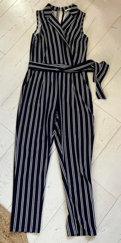 Jumpsuit lange broek mouwloze top donkerblauw wit streep M, Kleding | Dames, Jumpsuits, Ophalen of Verzenden, Zo goed als nieuw