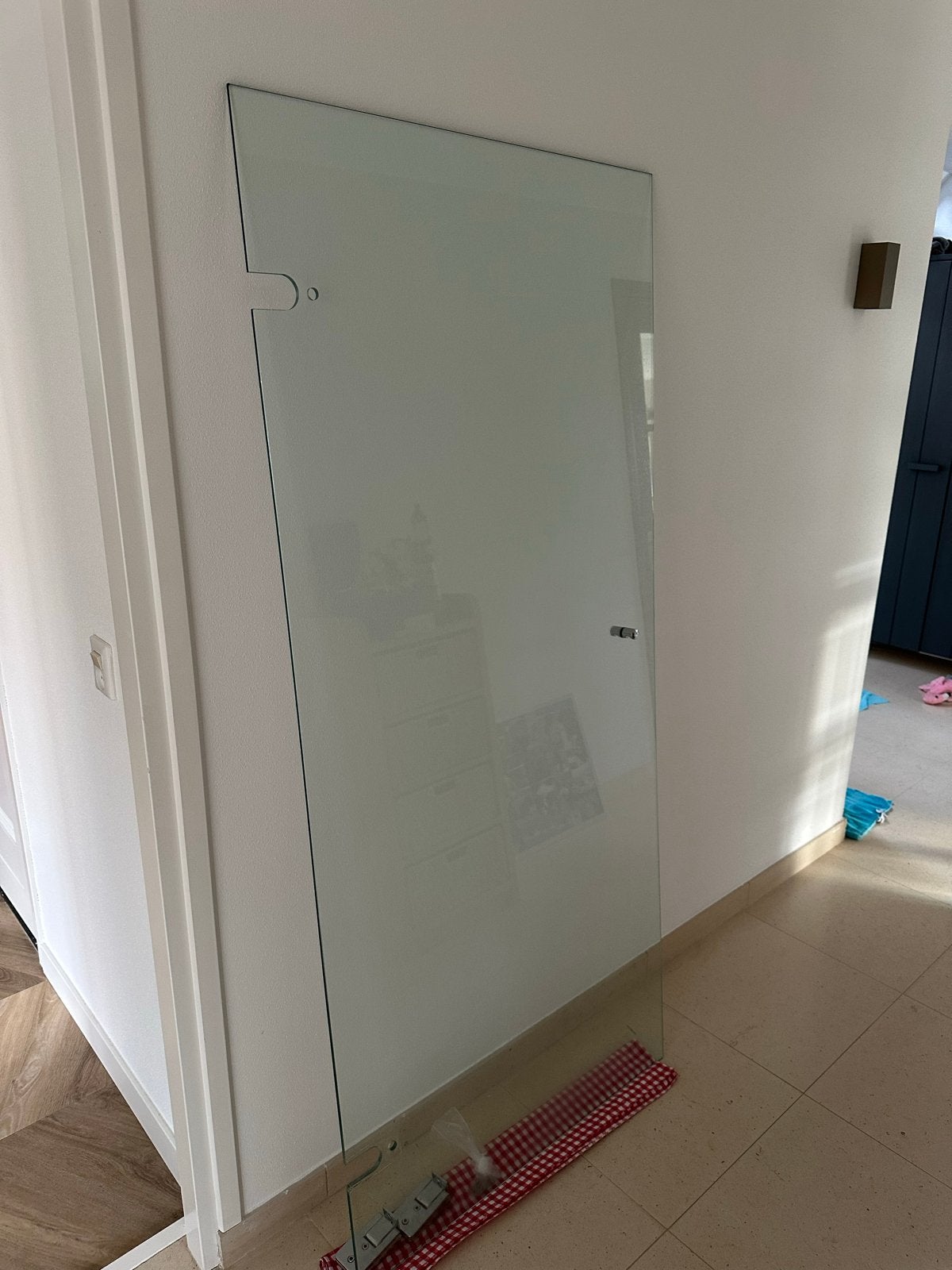 Glazen douchedeur 8mm dik met RVS scharnieren, Ophalen, Gebruikt, 80 tot 120 cm, 160 cm of meer