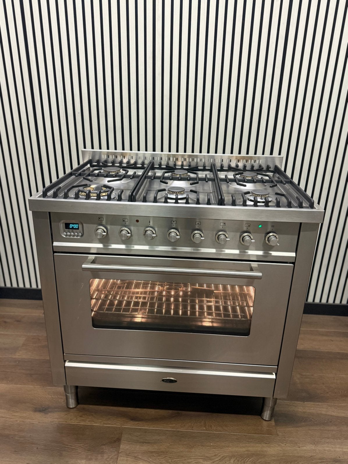 Luxe Boretti 6 pits Fornuis RVS 90x60 cm, Fornello Esperta, Ophalen of Verzenden, Zo goed als nieuw, Energieklasse A of zuiniger