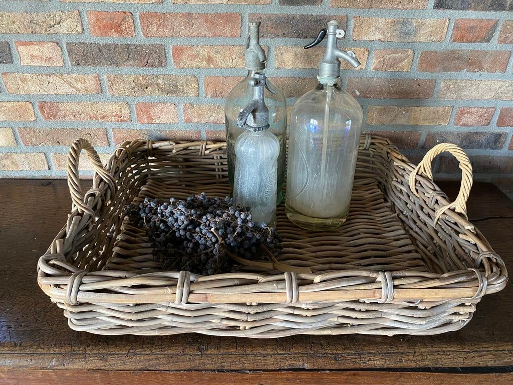 Landelijke rotan dienblad met handvaten, groot model, Ophalen of Verzenden, Overige materialen