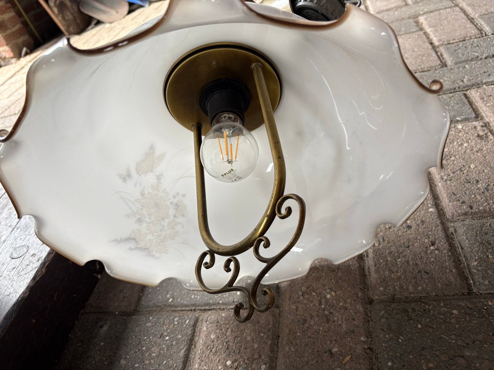 Vintage hanglamp met bloemen en vlinders, Ophalen of Verzenden