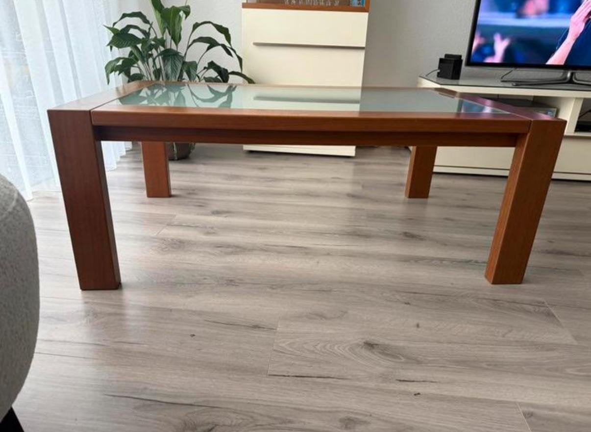 mooie stijvolle salontafel in kersen hout met glas, Ophalen, 100 tot 150 cm, 50 tot 100 cm, Glas