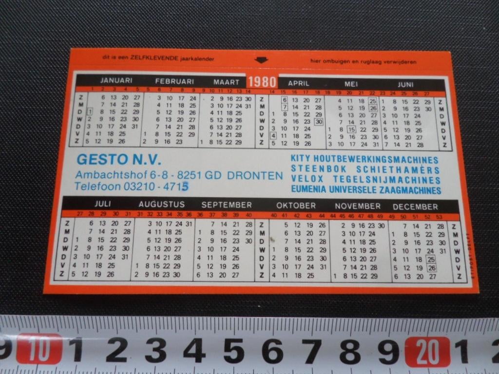 sticker Kalender 1980 Dronten GESTO NV Ambachtshof 6-8, Ophalen, Zo goed als nieuw