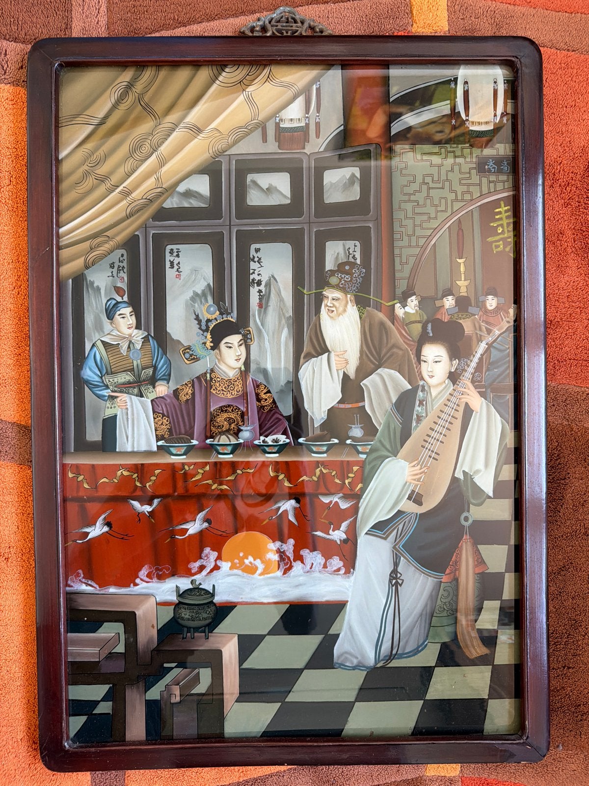 Antiek Chinees schilderij op glas, 50x71cm - Prachtig!!’, Ophalen, Schilderij, China, Meerkleurig