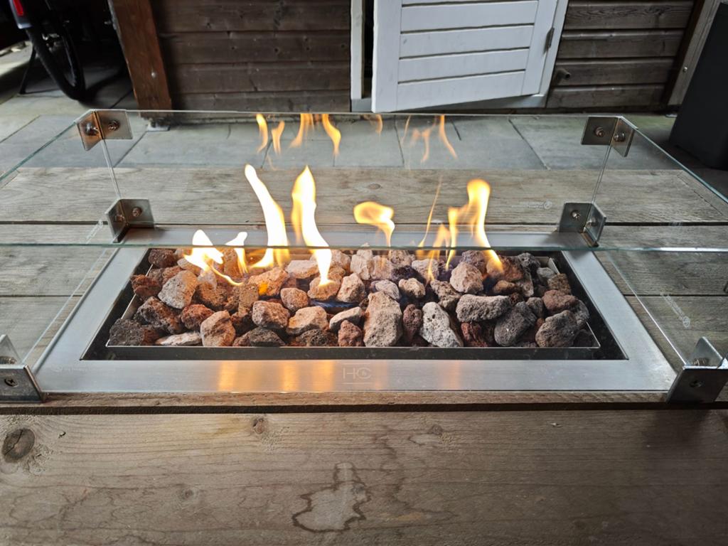 Vuurtafel incl. gasflesmeubel en glasombouw, Ophalen