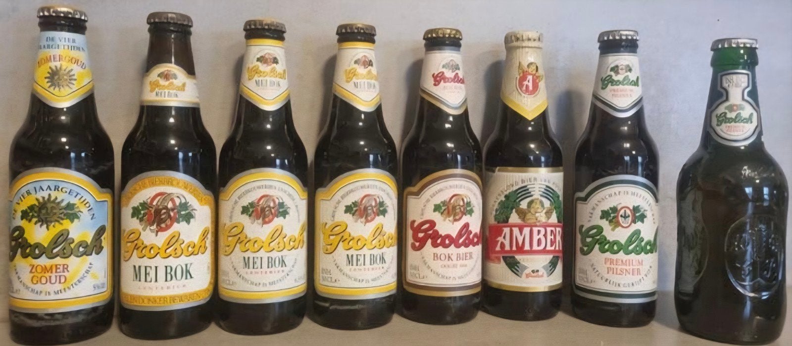 8x Grolsch : '90-'97, Zomerbier, Meibok, Amber, Bok, Pils, Ophalen of Verzenden, Zo goed als nieuw, Flesje(s), Grolsch