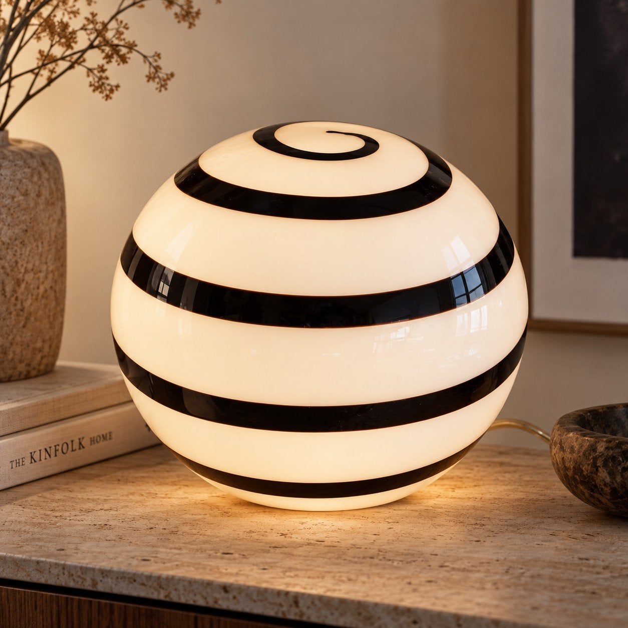 Vintage 'Zebra' tafellamp Ilu di Vetro - zwart-wit spiraal, Ophalen of Verzenden