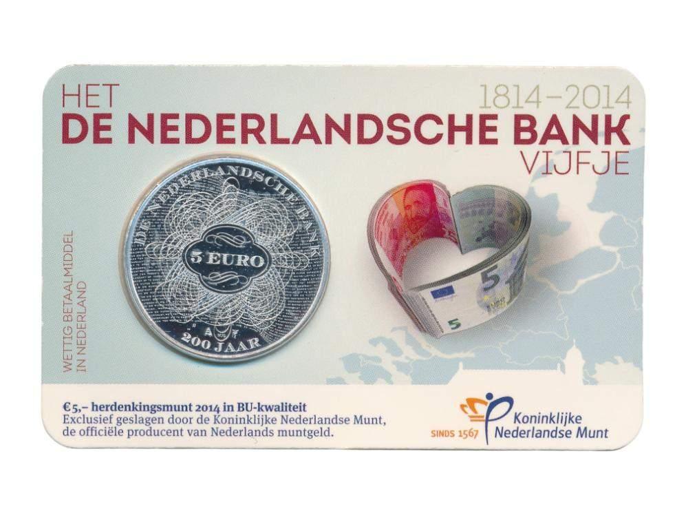 Nederland 5 Euro 2014 Nederlandsche bank BU in coincard, Postzegels en Munten, Munten | Nederland, Ophalen of Verzenden, Koningin Beatrix