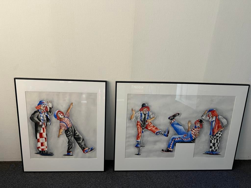 Exclusief 2-Luik Schilderij CLOWNS Liesbeth de Haas-IJben, Ophalen