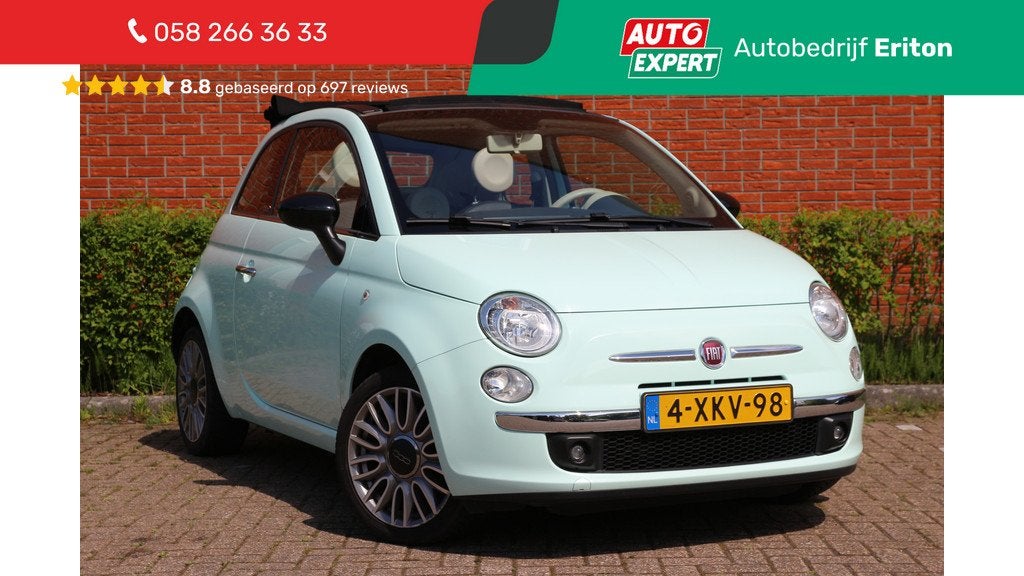 Fiat 500C 0.9 TwinAir Turbo Cult | Cabrio! | Speciale kleur!, Auto's, Gebruikt, Parkeersensor, Bedrijf, Handgeschakeld