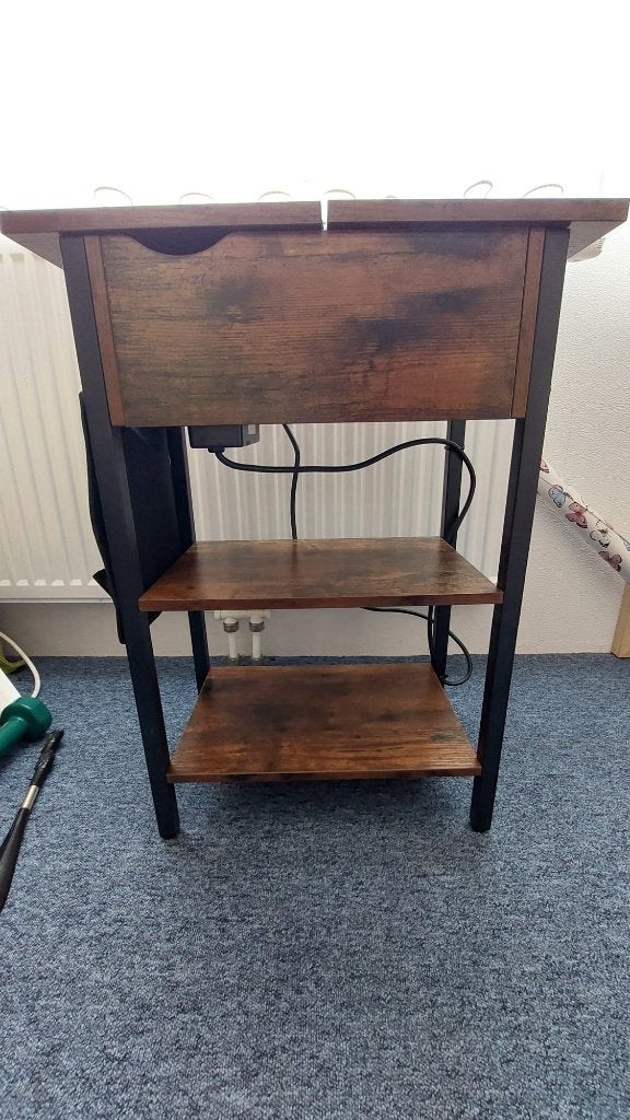 Bijzettafel met opbergvak, stopcontact en 2 planken, Ophalen, Minder dan 55 cm, Gebruikt, Rechthoekig