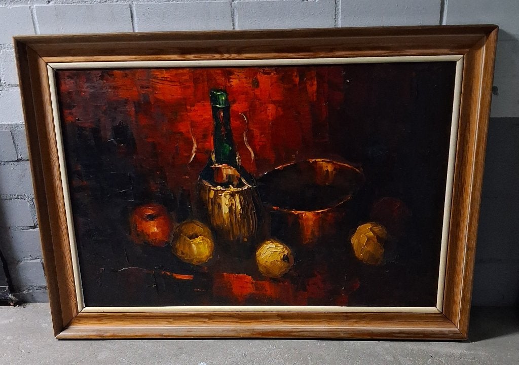 olieverf schilderij stilleven jaren 70, Ophalen, Acrylverf, Doek, Stilleven