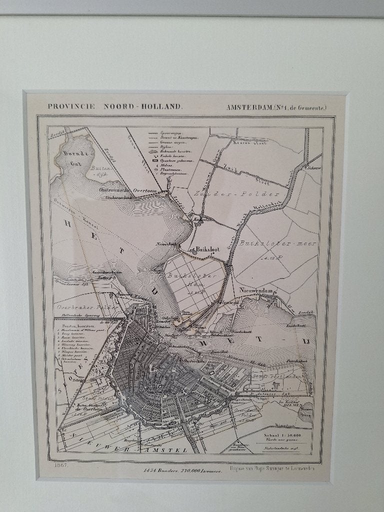 Kuyper plattegrond Amsterdam, Achter glas, Overige technieken, Ophalen of Verzenden, Klassiek