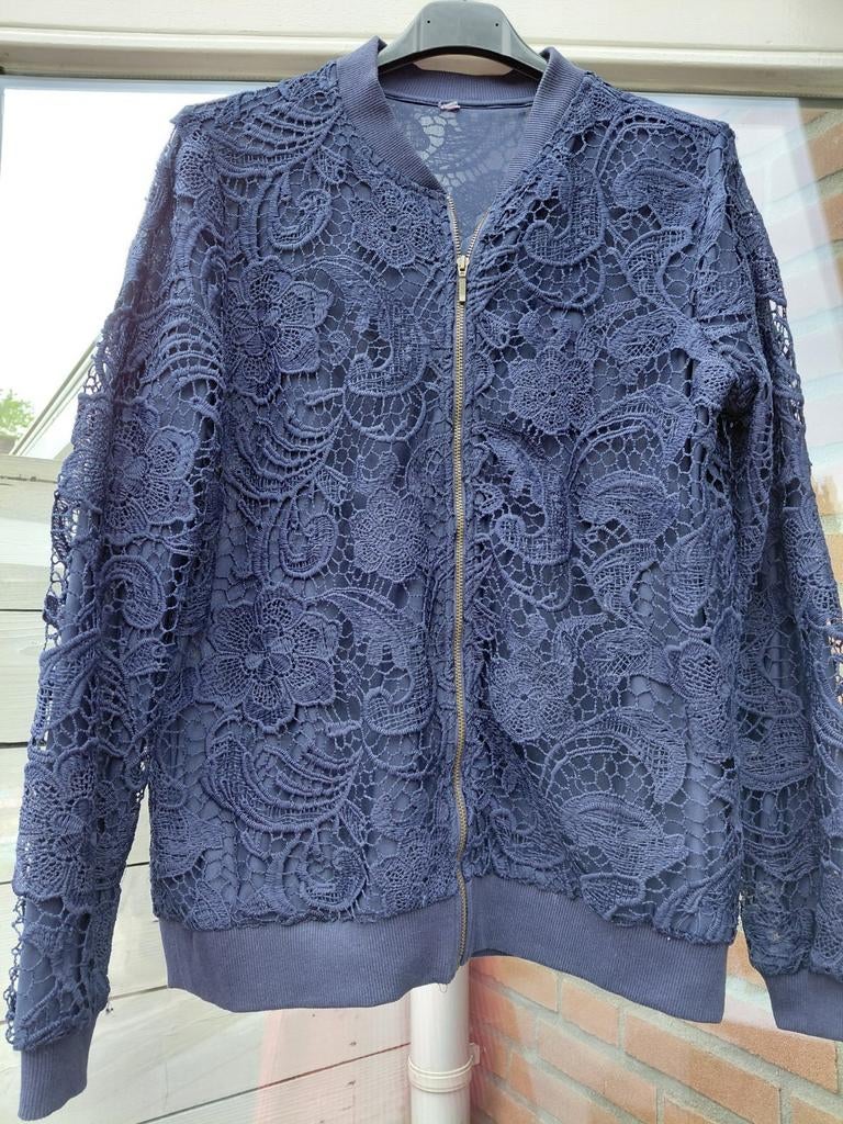Elegante marineblauwe kanten bomberjack, Maat 38/40 (M), Blauw, Ophalen of Verzenden, Onbekend
