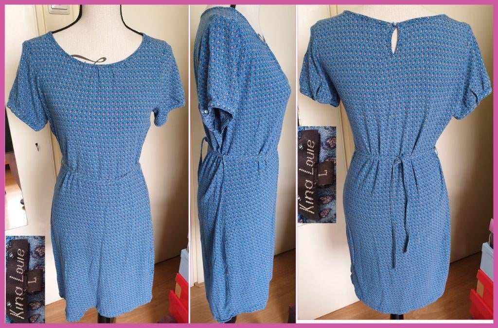 KING LOUIE blauwe zomerjurk met aardbeien maat L_38, Kleding | Dames, Maat 38/40 (M), Blauw, Ophalen of Verzenden, Zo goed als nieuw