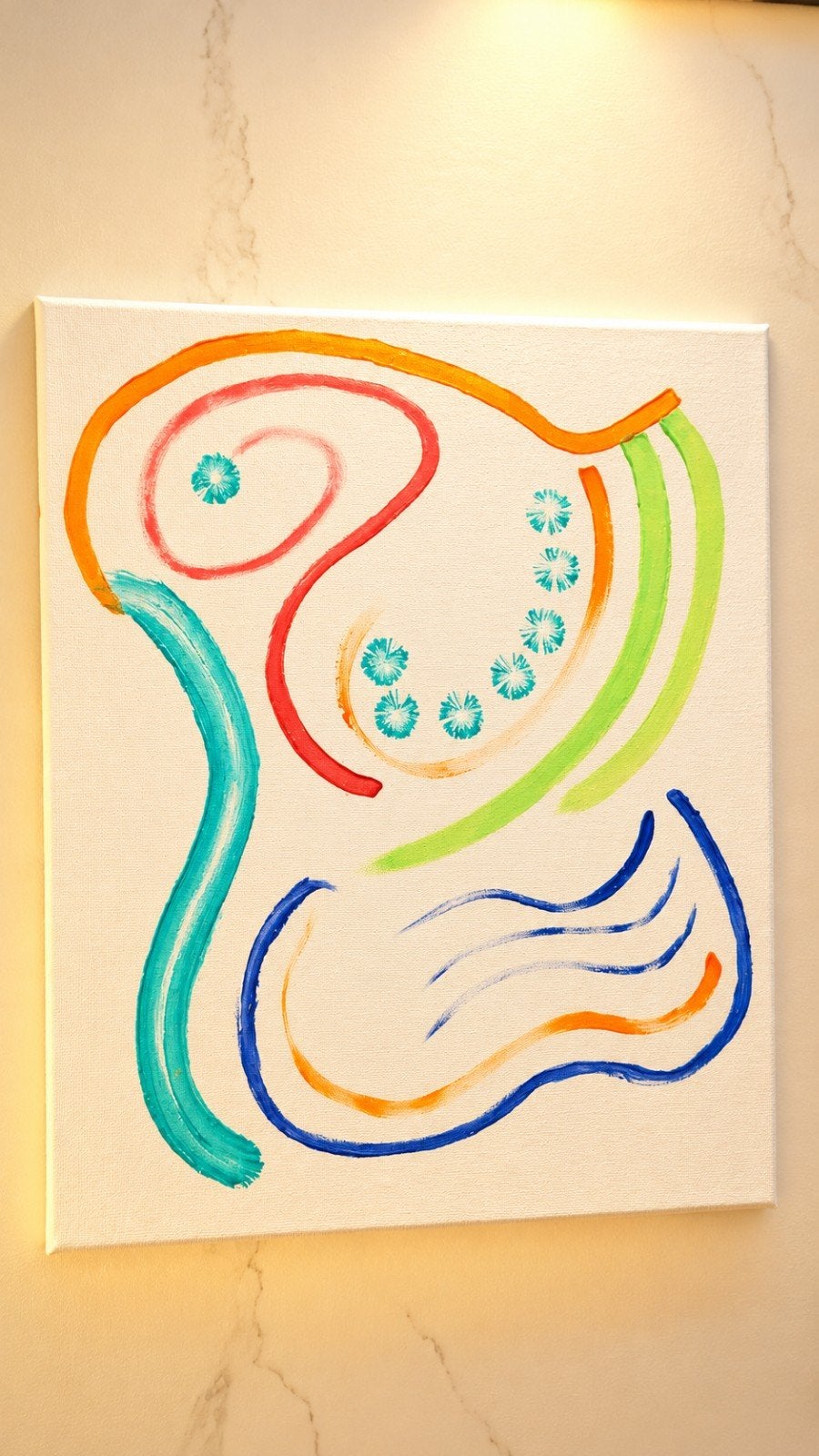 Abstracte kunst op canvas - Kleurrijke lijnen en bloemen, Ophalen of Verzenden