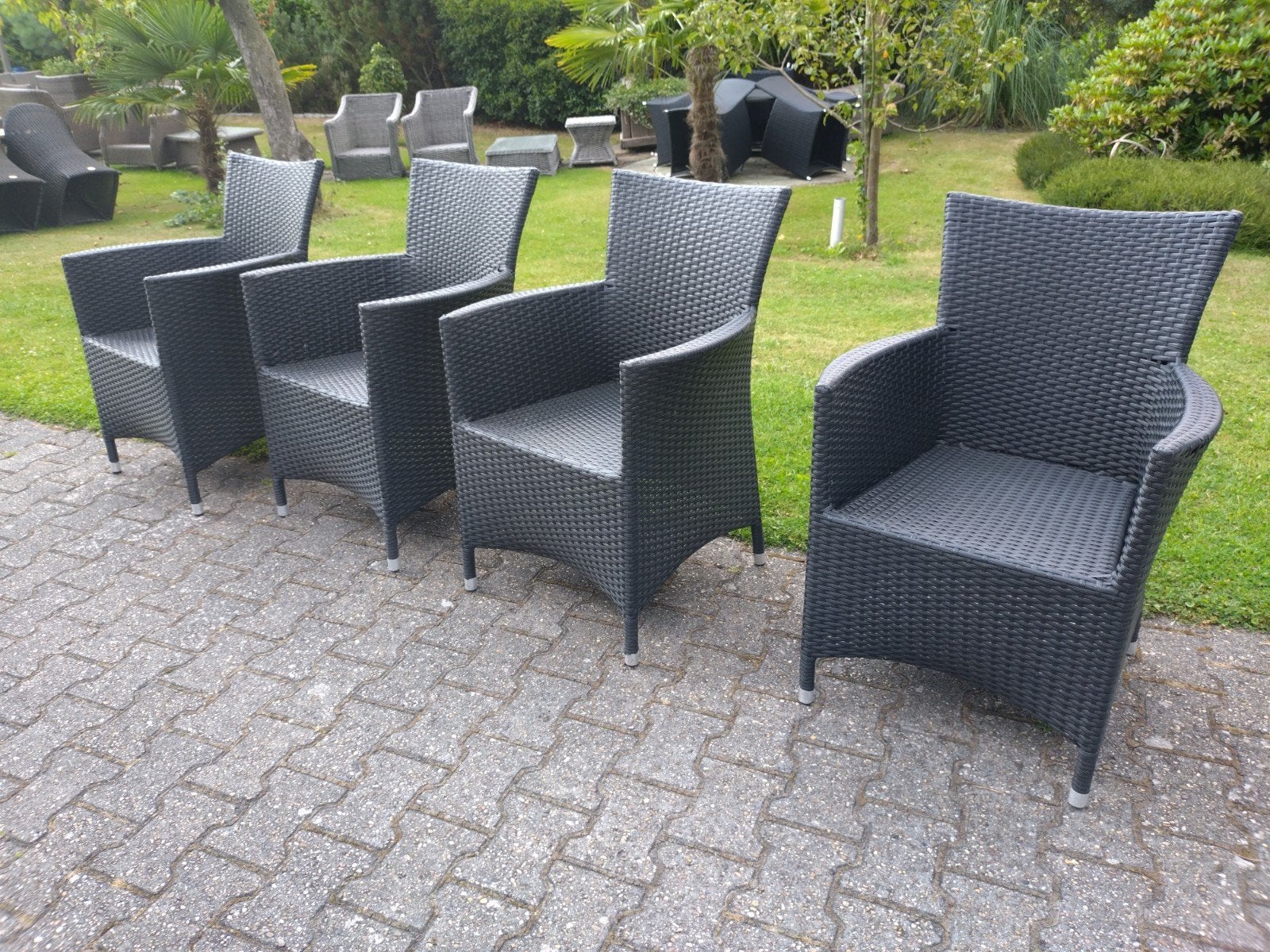 Set van 4 mooie wicker tuinstoelen met kussens, Ophalen, Gebruikt, Kunststof