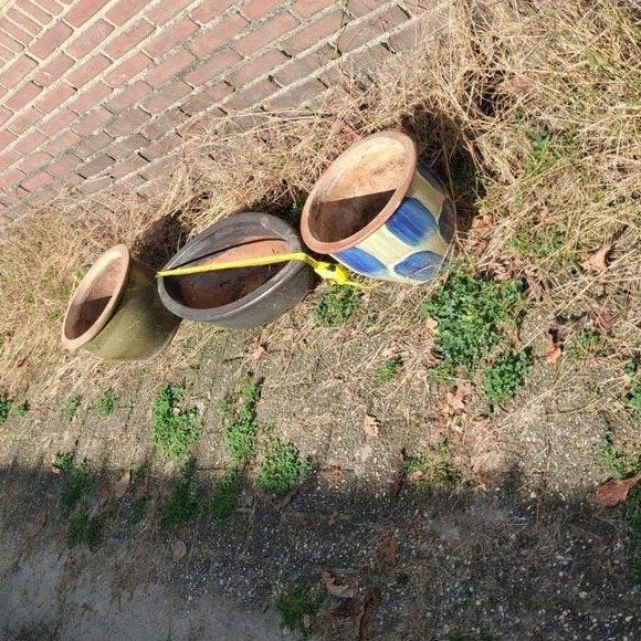 Grote zware aardewerkpotten, Gebruikt, 40 cm of meer, Rond, Ophalen of Verzenden