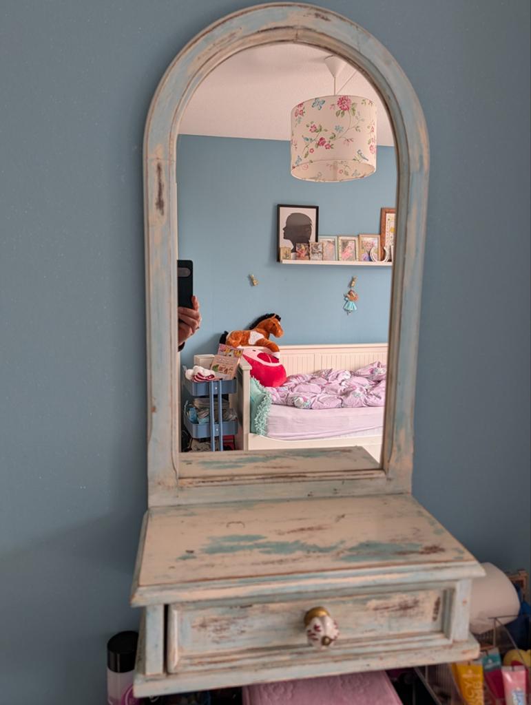 Vintage wandspiegel met lade - sleutel kastje - wandkastje, Huis en Inrichting, Woonaccessoires | Spiegels, Ophalen, Minder dan 50 cm