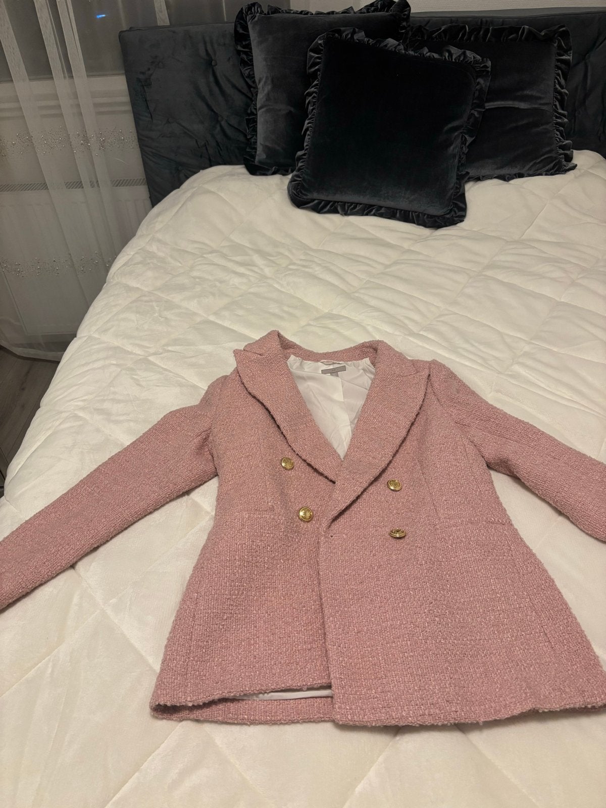 Roze H&M blazer met gouden knopen, maat S, Ophalen of Verzenden, Zo goed als nieuw, Maat 36 (S), Roze