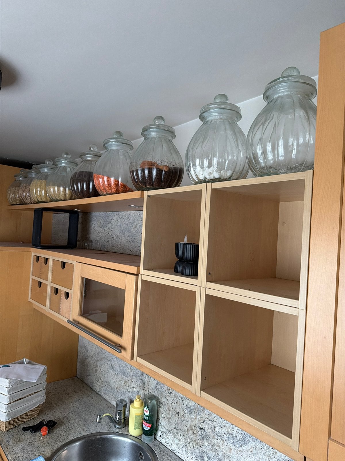 Glazen voorraadpotten met deksel - set van 9, Ophalen of Verzenden, Voorraadpot, Overige merken, Glas