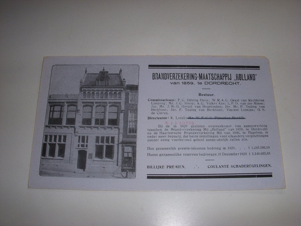 Vloeiblad Brandverzekering Maatschappij Holland Dordrecht, Ophalen of Verzenden, Gebruikt, Gebruiksvoorwerp